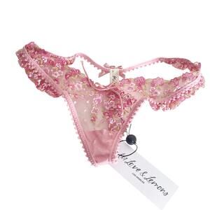 NWT For Love And Lemons Fan Floral pink Thong Ruffle Panty Size  XXS